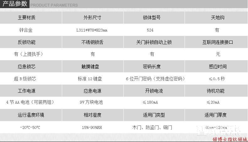 锁博士 因特指纹锁密码锁 家用智能锁 半导体指纹识别