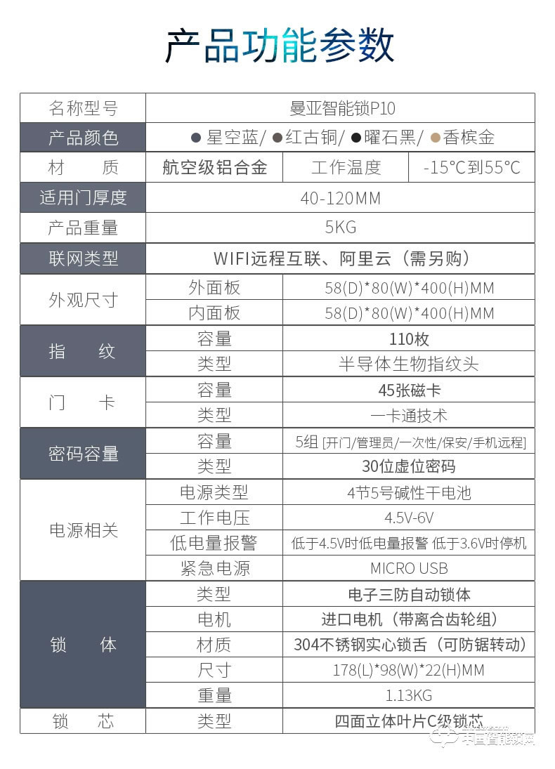 曼亚智能锁 家用防盗门手机APP智能锁P10