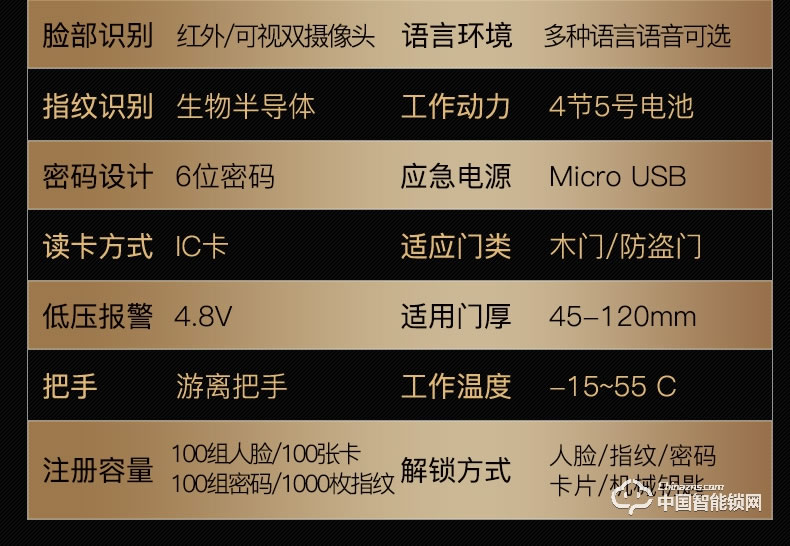 曼亚智能锁 人脸识别锁 全自动智能密码指纹锁F50